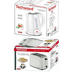 Pack dejeuner - TECHWOOD - Bouilloire électrique Blanche 1L 1600W + Grille-pain Blanc 2 Fentes 700W