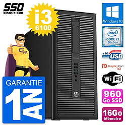 PC Tour HP EliteDesk 800 G2 Intel i3-6100 RAM 16Go SSD 960Go Windows 10 Wifi - Occasion