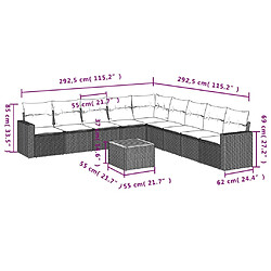 Avis vidaXL Salon de jardin 10 pcs avec coussins noir résine tressée