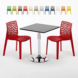 Grand Soleil Table Noir et 2 Chaises Colorées Polypro