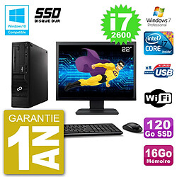 PC Fujitsu Esprimo E500 E85+ DT Ecran 22" i7-2600 RAM 16Go SSD 120Go DVD Wifi W7 - Occasion