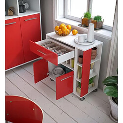 Cstore ECO Desserte 2 portes 1 tiroir - Blanc et rouge - L 80 x P 39 x H 87 cm pas cher