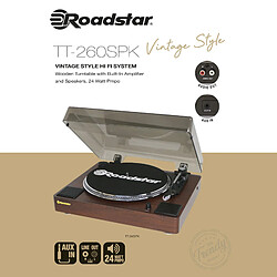 Platine Vinyle, 33/45/78rpm, Haut-Parleurs Intégrés, Sortie Audio RCA,AUX IN, , Bois, Roadstar, TT-260SPK