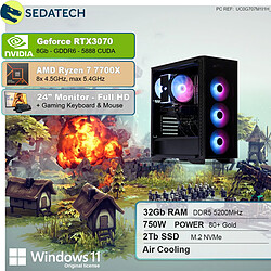 Sedatech Pack PC Gamer • AMD Ryzen 7 7700X • RTX3070 • 32Go DDR5 • 2To SSD M.2 • Windows 11 • Moniteur 24"