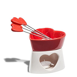 Totalcadeau Fondue en chocolat en céramique en forme de cœur rouge 4 piques