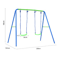 Acheter Balançoire d'Extérieur Jardin pour Enfant de Plus de 3 Ans Outdoor Toys 220x138x182 cm Cadre en Métal Double Siège 45 Kg