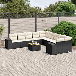 vidaXL Salon de jardin 11 pcs avec coussins noir résine tressée 