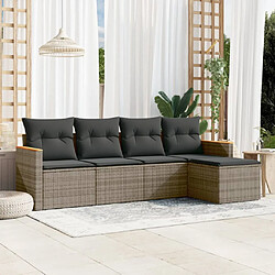 vidaXL Salon de jardin 5 pcs avec coussins gris résine tressée 