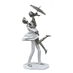 Statuette décorative design" Couple romantique parapluie " argent et blanc