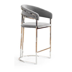 Vivenla Tabouret de bar design en acier inoxydable argenté et revêtement en velours gris clair collection JEVON