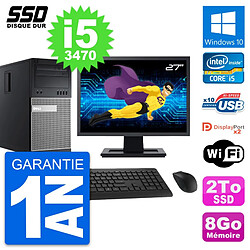 PC Tour Dell 9010 Ecran 27" Intel Core i5-3470 RAM 8Go SSD 2To Windows 10 Wifi - Occasion