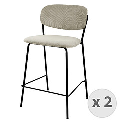 Moloo CLARA-Tabouret de bar en tissu cotelé Lin et métal noir mat (x2) 