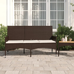 Maison Chic Banc de jardin à 3 places | Banquette de jardin | Chaise Relax avec coussins Marron Résine tressée -MN67887