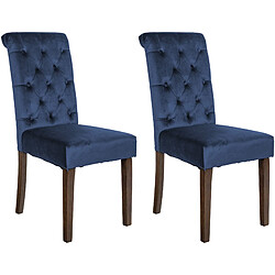 Decoshop26 Lot de 2 chaises de salle à manger design classique bouton décoratif assise en tissu bleu 10_0001615