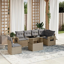 vidaXL Salon de jardin avec coussins 7 pcs beige résine tressée 