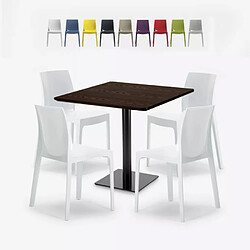 Grand Soleil Ensemble Table Bois Métal 90x90cm Horeca et 4 Chaises Empilables Bar Restaurant Yanez - Blanc