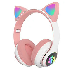 Chrono Chronus Casque - Casque d'oreille de Chat Pliable Bluetooth LED Clignotante Allumer sans Fil Casque d'écoute ( Rose) 