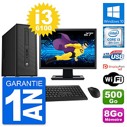 PC Tour HP 800 G2 Ecran 27" Intel i3-6100 RAM 8Go Disque 500Go Windows 10 Wifi - Occasion