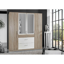 Avis Inside 75 Armoire LAVAL décor chêne et blanc 2 portes miroirs 2 portes 3 tiroirs