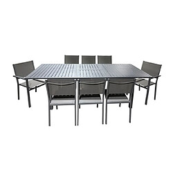 Mes Ensemble table 180/240 cm + 6 chaises + 2 fauteuils en aluminium gris