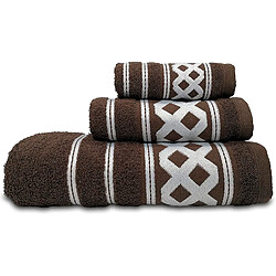 Lot de Serviettes de Bain 100% Coton Éponge 450gr,Lot de 3 Pièces,Bordure Brodée, , Chocolat, Briebe, AMAZONICA BASIC 