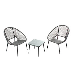 Concept Usine Set de 2 fauteuils + table basse gris foncé ACAPULCO