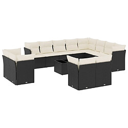 vidaXL Salon de jardin avec coussins 13 pcs noir résine tressée