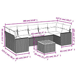 vidaXL Salon de jardin 8 pcs avec coussins noir résine tressée pas cher