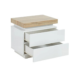 Avis Vente-Unique Lot de 2 tables de chevet - 2 tiroirs - MDF Laqué - Avec LEDs - Coloris : Blanc et chêne - HALO II