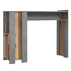 Meubletmoi Table de bar 1 porte 9 niches effet bois vieilli / béton gris - BUCK