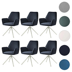 Mendler Lot de 6 chaises de salle à manger HWC-G67, chaise de cuisine avec accoudoirs, pivotante Auto-Position, velours MVG ~ anthracite-bleu, inox