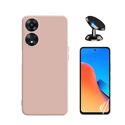 Kit Film de Hydrogel Étui Complète Devant + Étui Silicone Liquide + SuppOrt Magnétique Phonecare pour Oppo A58 4G - Rose 