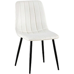 Decoshop26 Chaise de salle à manger x1 coutures décoratives verticales assise en tissu velours blanc crème pieds en métal noir 10_0002203