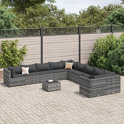 vidaXL Salon de jardin 11 pcs avec coussins gris résine tressée 