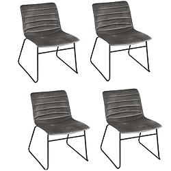 Toilinux Lot de 4 Chaises de table design velours Brooklyn - Gris Toilinux - Lot de 4 Chaises de table design velours Brooklyn - Gris - Design