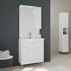 Kiamami Valentina ARMOIRE DE TOILETTE 75 CM 2 PORTES ET MEUBLE HAUT EN BLANC BRILLANT SÉRIE EASY 