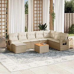 vidaXL Salon de jardin avec coussins 9 pcs beige résine tressée 