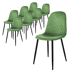 ML-Design Lot de 8 chaises de salle à manger sauge en velours avec dossier pieds en noir 