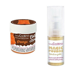 Scrapcooking Colorant alimentaire liposoluble Color'choco 5 g orange + Poudre alimentaire irisée dorée 