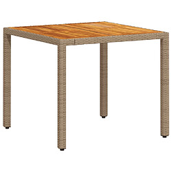 vidaXL Table de jardin beige 90x90x75 cm résine tressée et bois acacia