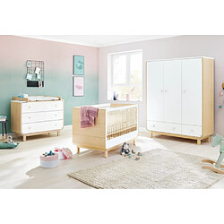 Pinolino Chambre de bébé Round 3 pièces lit de bébé évolutif commode à langer armoire grande