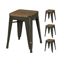 Mes Lot de 4 tabourets 39x39x46 cm en bois et métal gris foncé - GALTON