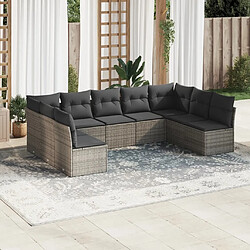 vidaXL Salon de jardin 9 pcs avec coussins gris résine tressée