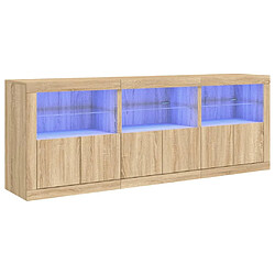 Maison Chic Commode Buffet - Meuble de rangement avec lumières LED chêne sonoma 181,5x37x67 cm -GKD22781