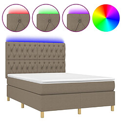 vidaXL Sommier à lattes de lit et matelas et LED Taupe 140x190cm Tissu