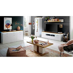 Acheter Pegane Buffet, meuble de rangement coloris blanc avec plateau finition chêne wotan - Longueur 156 x Hauteur 83 x Profondeur 44 cm