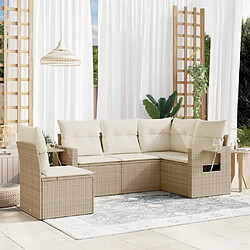 Maison Chic Salon de jardin avec coussins 5 pcs, Ensemble Tables et chaises de jardin,, Ensemble Tables et chaises de jardin, beige résine tressée -GKD345993