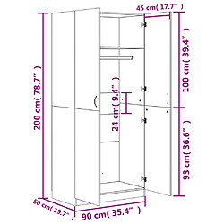 vidaXL Garde-robe Chêne sonoma 90x52x200 cm Bois d’ingénierie pas cher