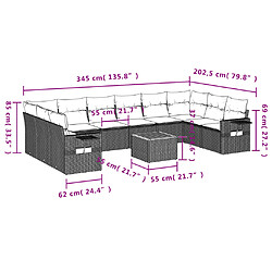 Acheter vidaXL Salon de jardin 11 pcs avec coussins noir résine tressée