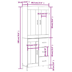 vidaXL Buffet haut Blanc brillant 69,5x34x180 cm Bois d'ingénierie pas cher